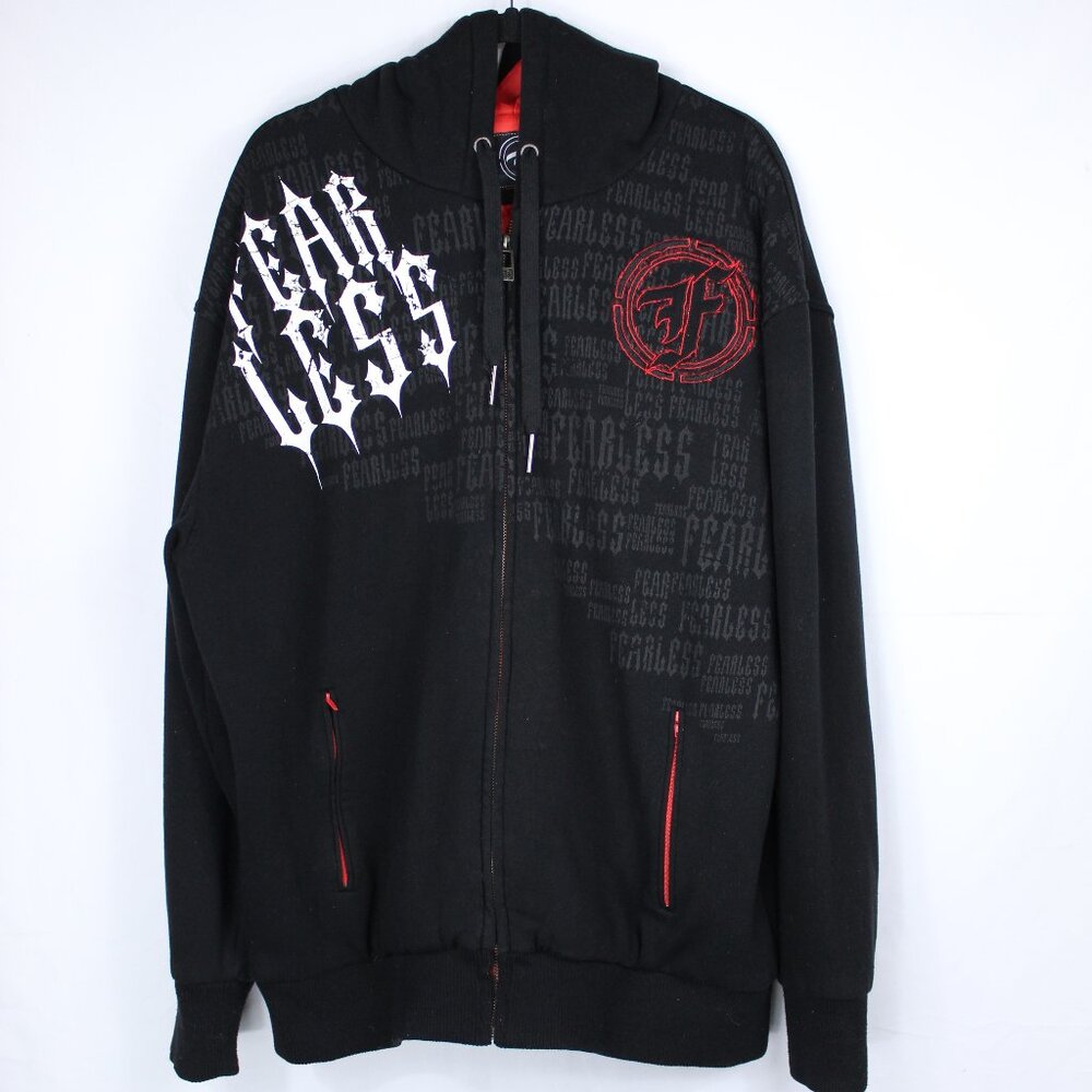 FEARLESS MEN'S BLACK HOODIE FULL ZIP SWEATSHIRT BLOODORANGE INSULATED LINER SZ L